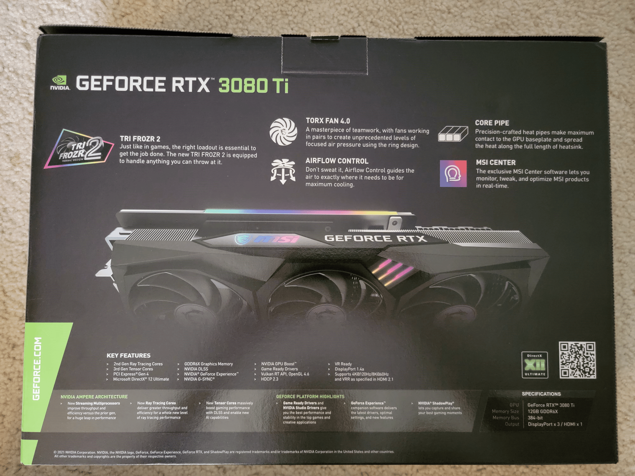 MSI RTX 3080 TI Gaming X Trio 12GB GDDR6X LHR Like New With Original Box