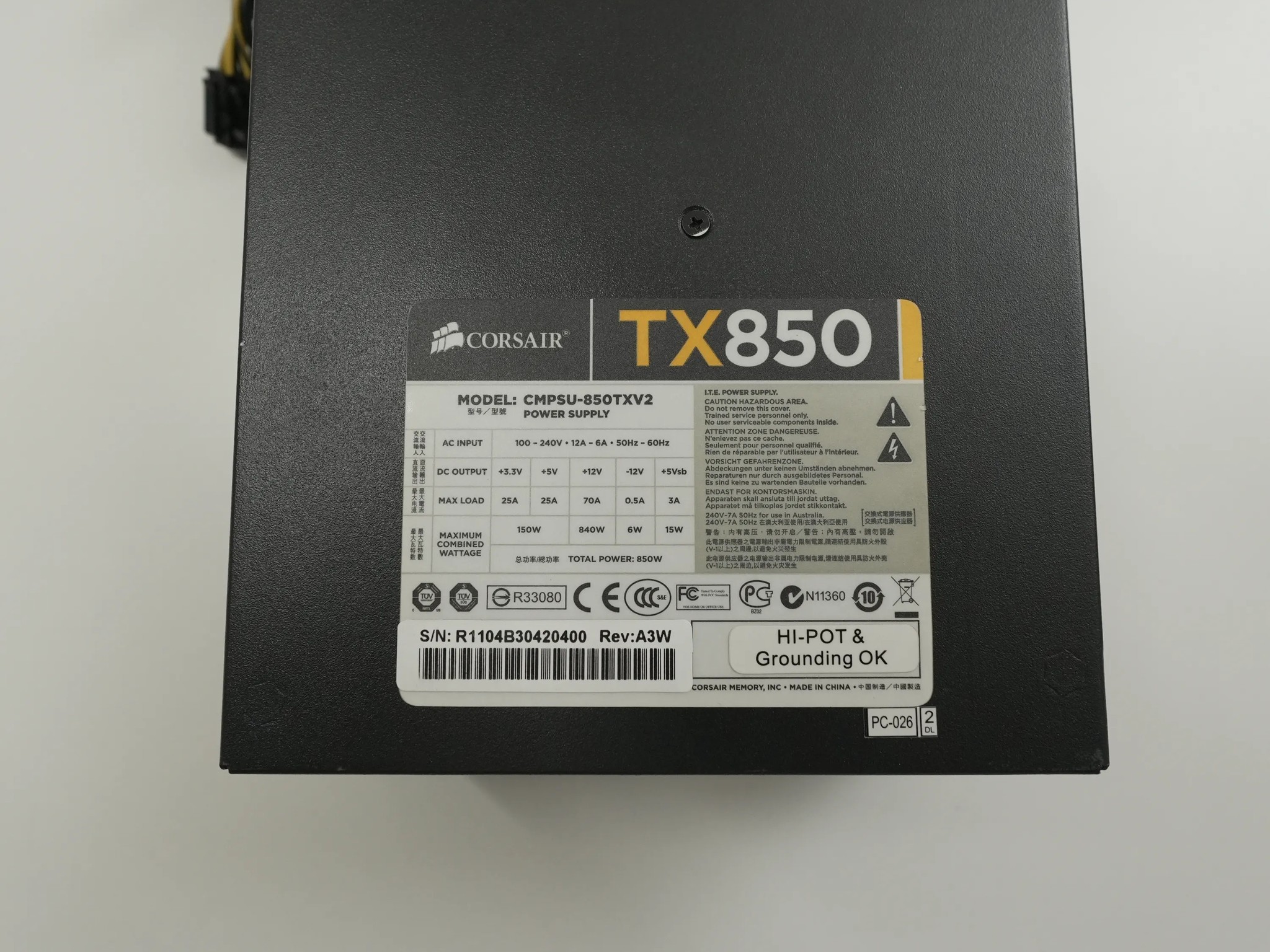 Corsair TX850 Power supply w/ power cord