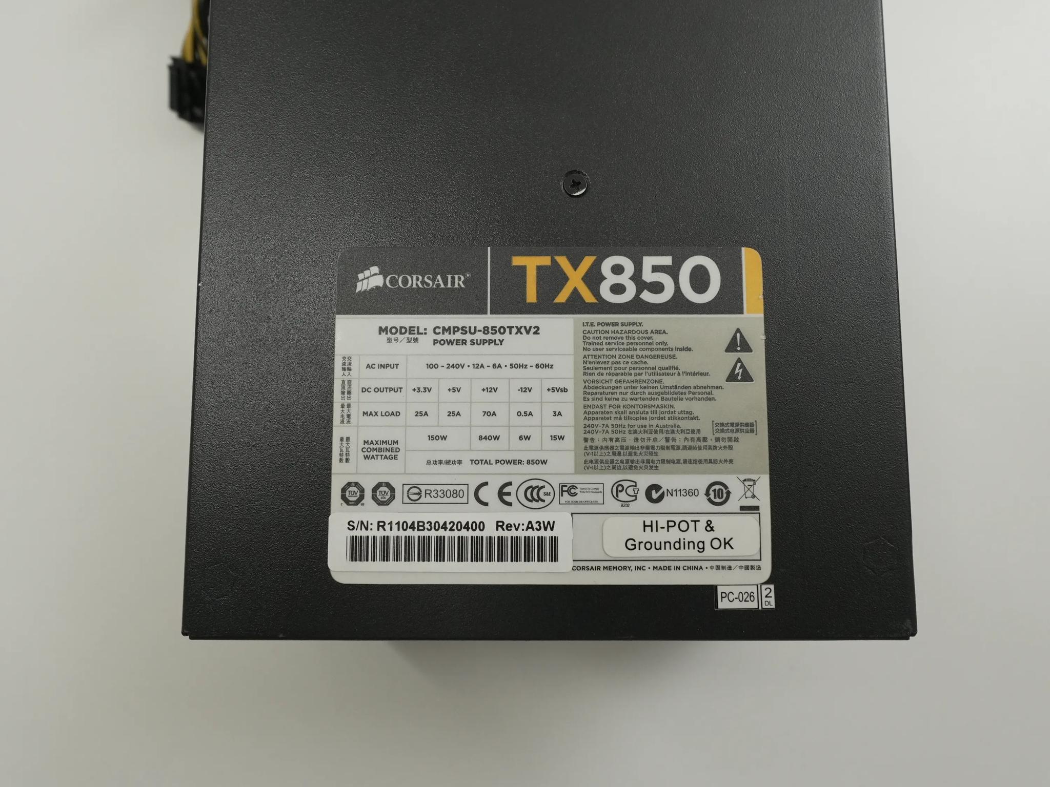 Corsair TX850 Power supply w/ power cord