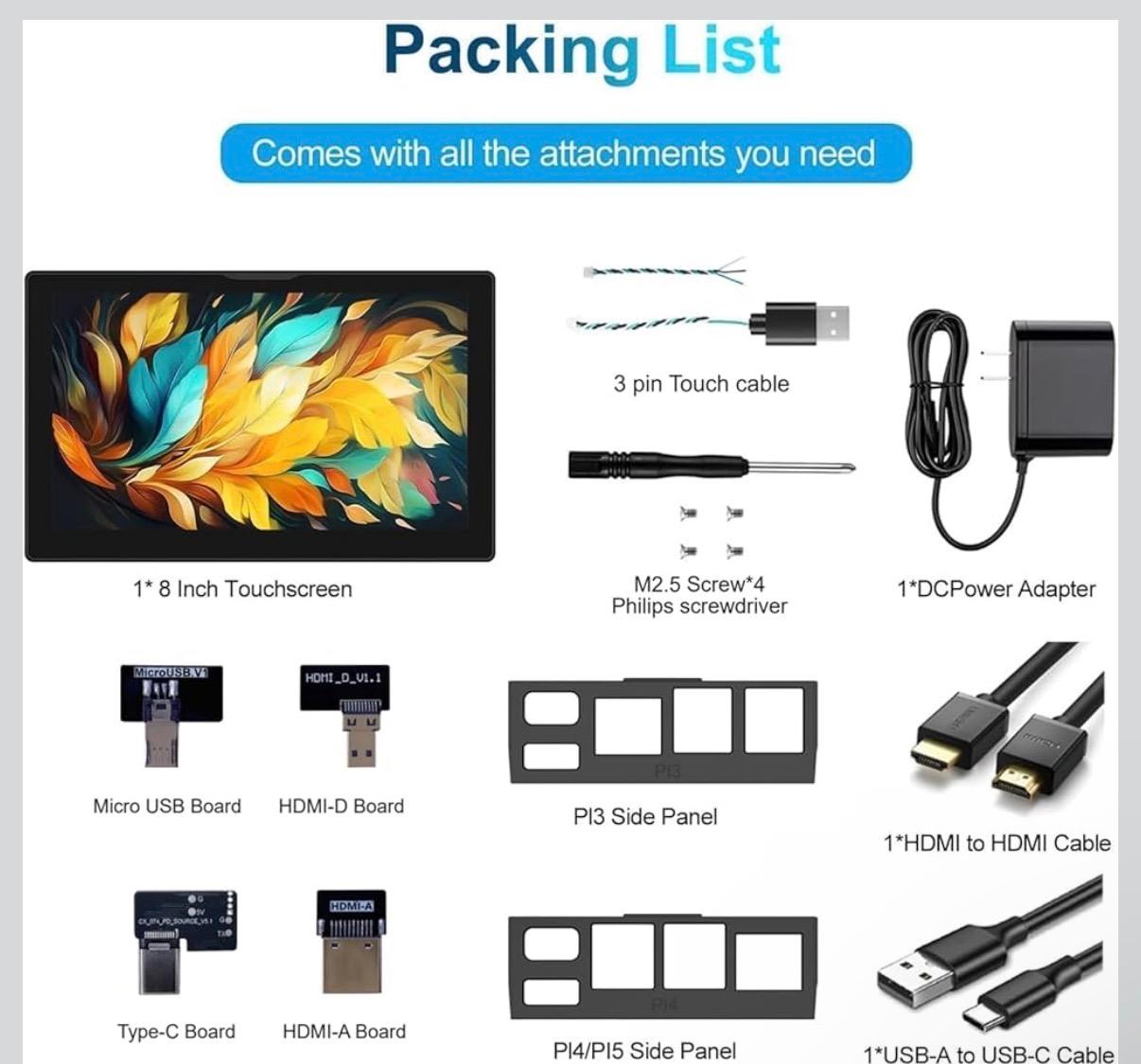 8 Inch Touchscreen for Raspberry Pi,5-Point 1280 * 800 IPS Touchscreen Portable Monitor