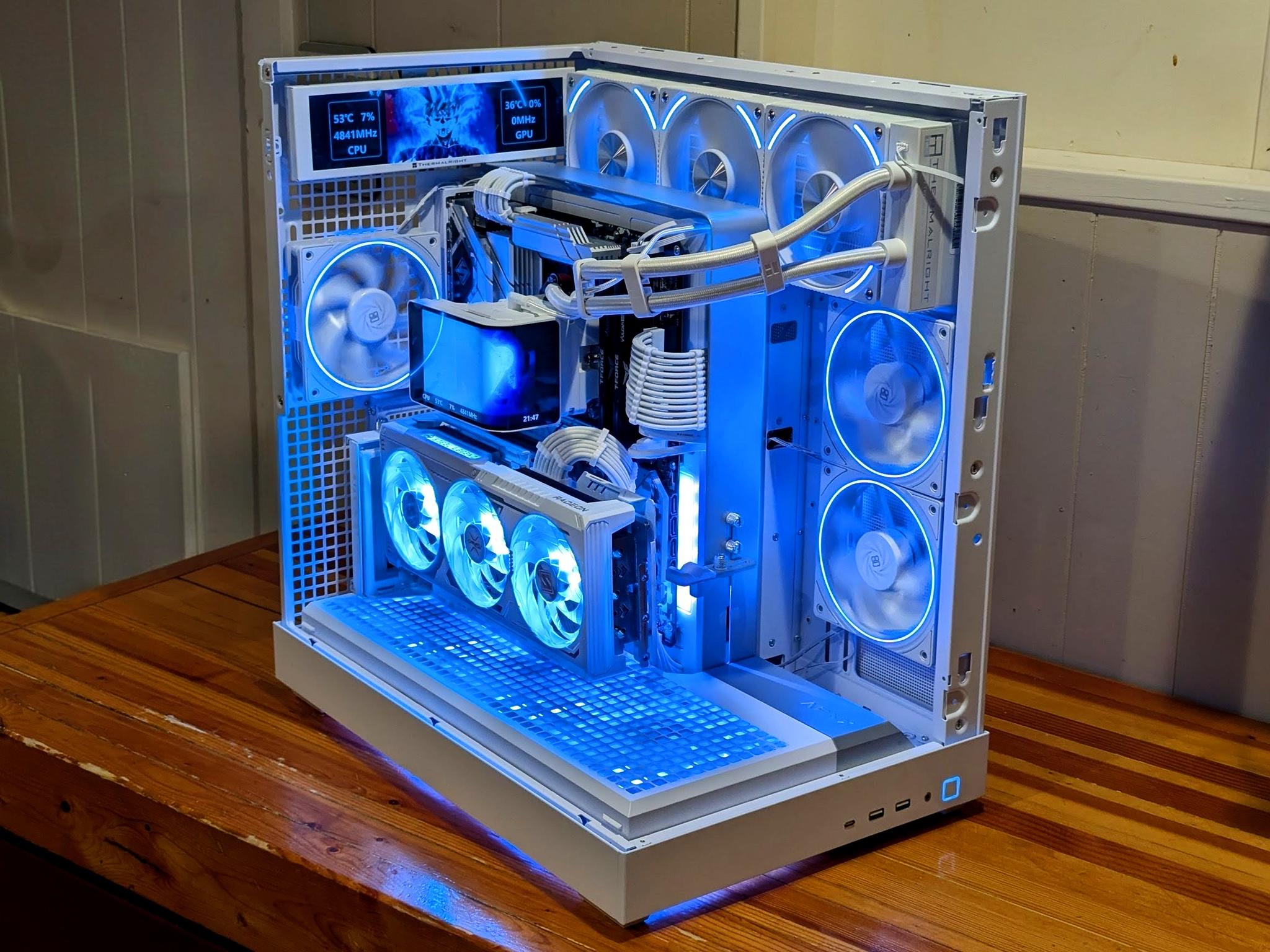 🤍⚡ White RGB 1440p Gaming Beast – 7800X3D • RX 9070 XT • Dual LCD