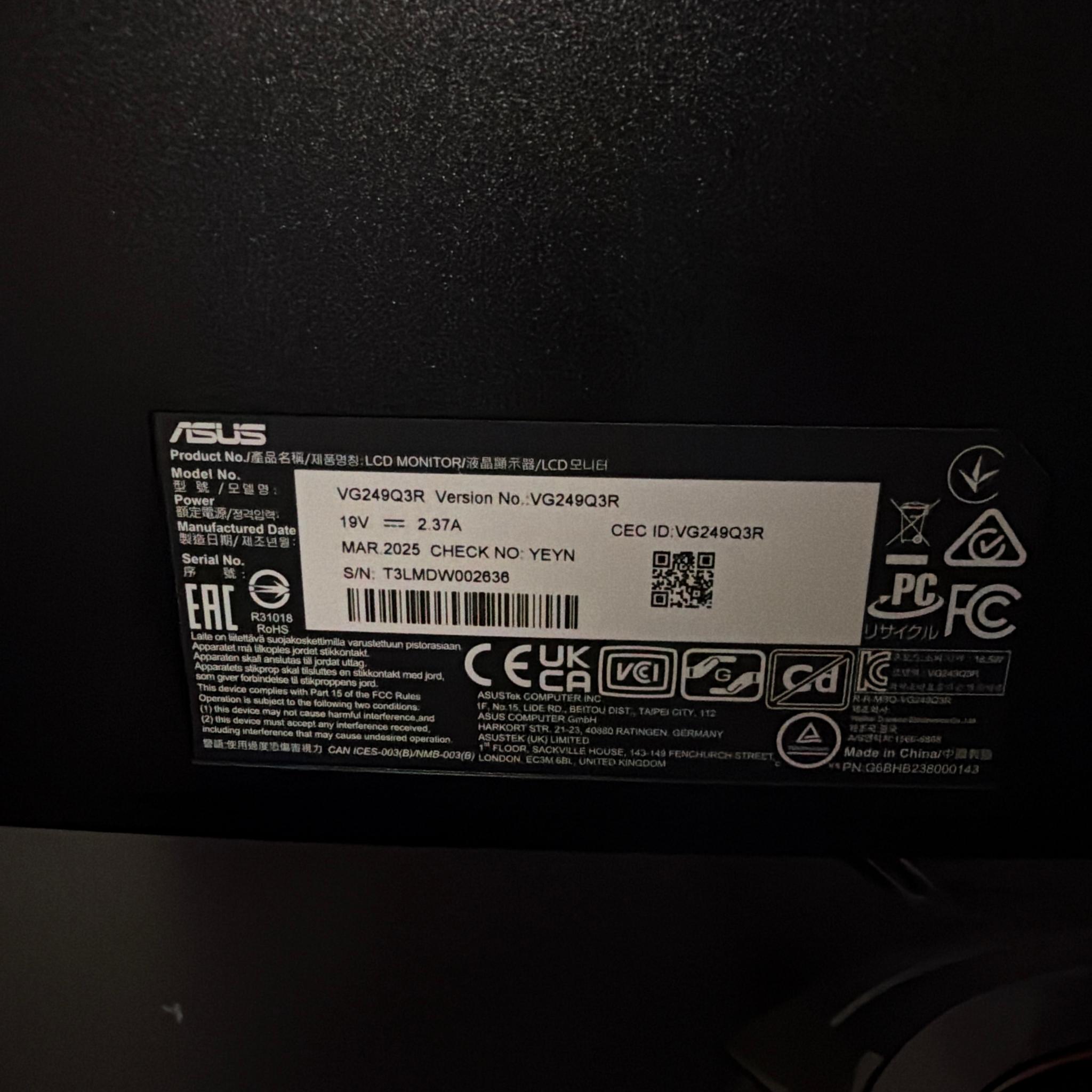 ASUS TUF GAMING MONITOR VG249Q3R 180HZ