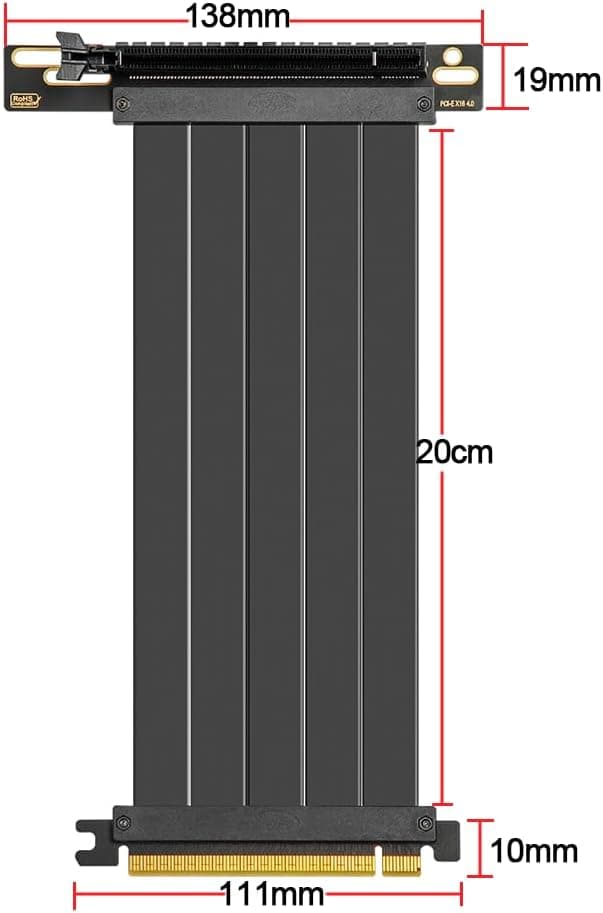 PCIE 4.0 Riser Cable 90 Degree PCIe 4.0 x16 High Speed Flexible Extender Card EMI Shielded 30AWG