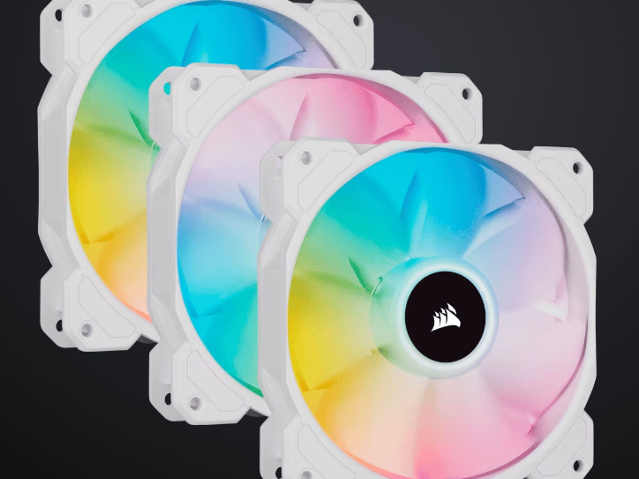 iCUE SP120 RGB ELITE Performance 120mm White PWM Fan — Triple Pack with Lighting Node CORE
