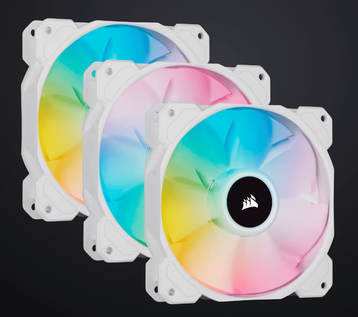 iCUE SP120 RGB ELITE Performance 120mm White PWM Fan — Triple Pack with Lighting Node CORE
