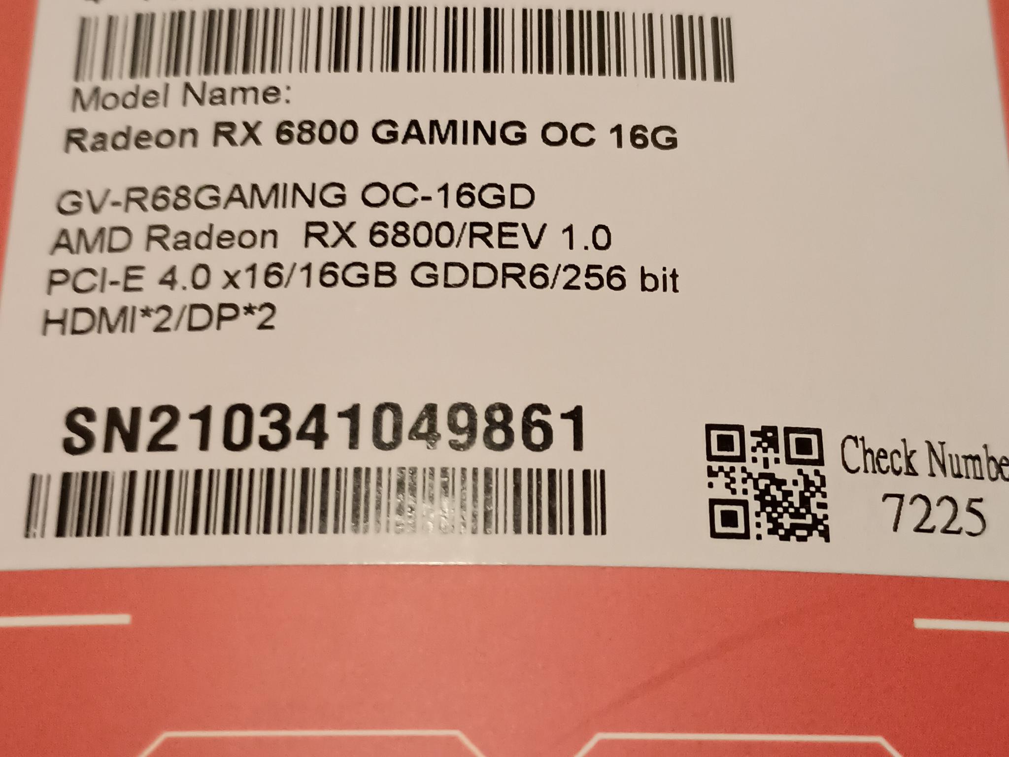 Gigabyte RX 6800 Gaming OC 16GB GPU
