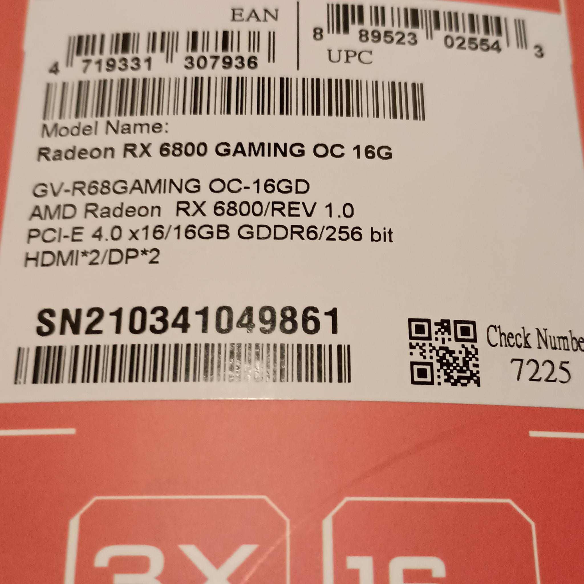 Gigabyte RX 6800 Gaming OC 16GB GPU