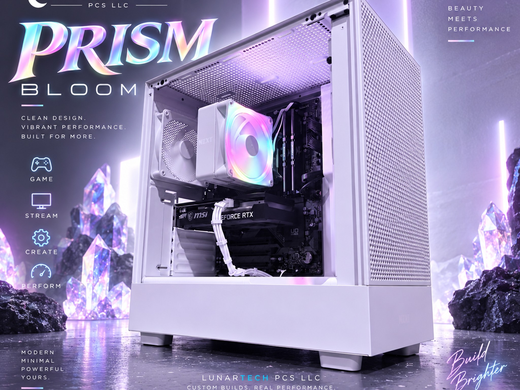 ⚪️"Prism Bloom"🌈| 1080p Gaming | RTX 3050 | i5 12400F | 16GB Ram | 1TB Storage | Free Shipping