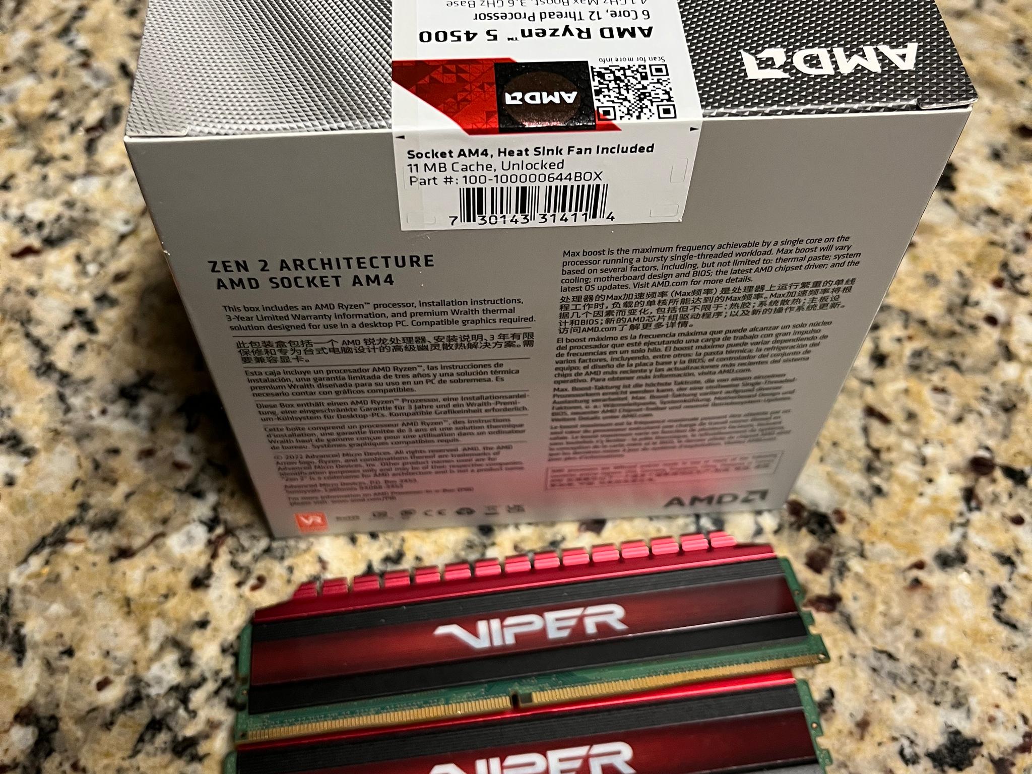BNIB AMD Ryzen 5 4500 w/ Used 2x8GB Viper 3200mhz Ram