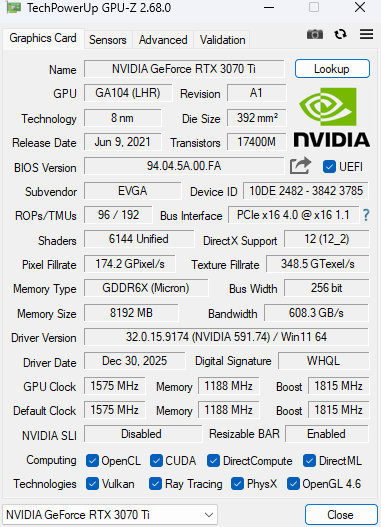 3070 TI - EVGA XC3 - 8GB