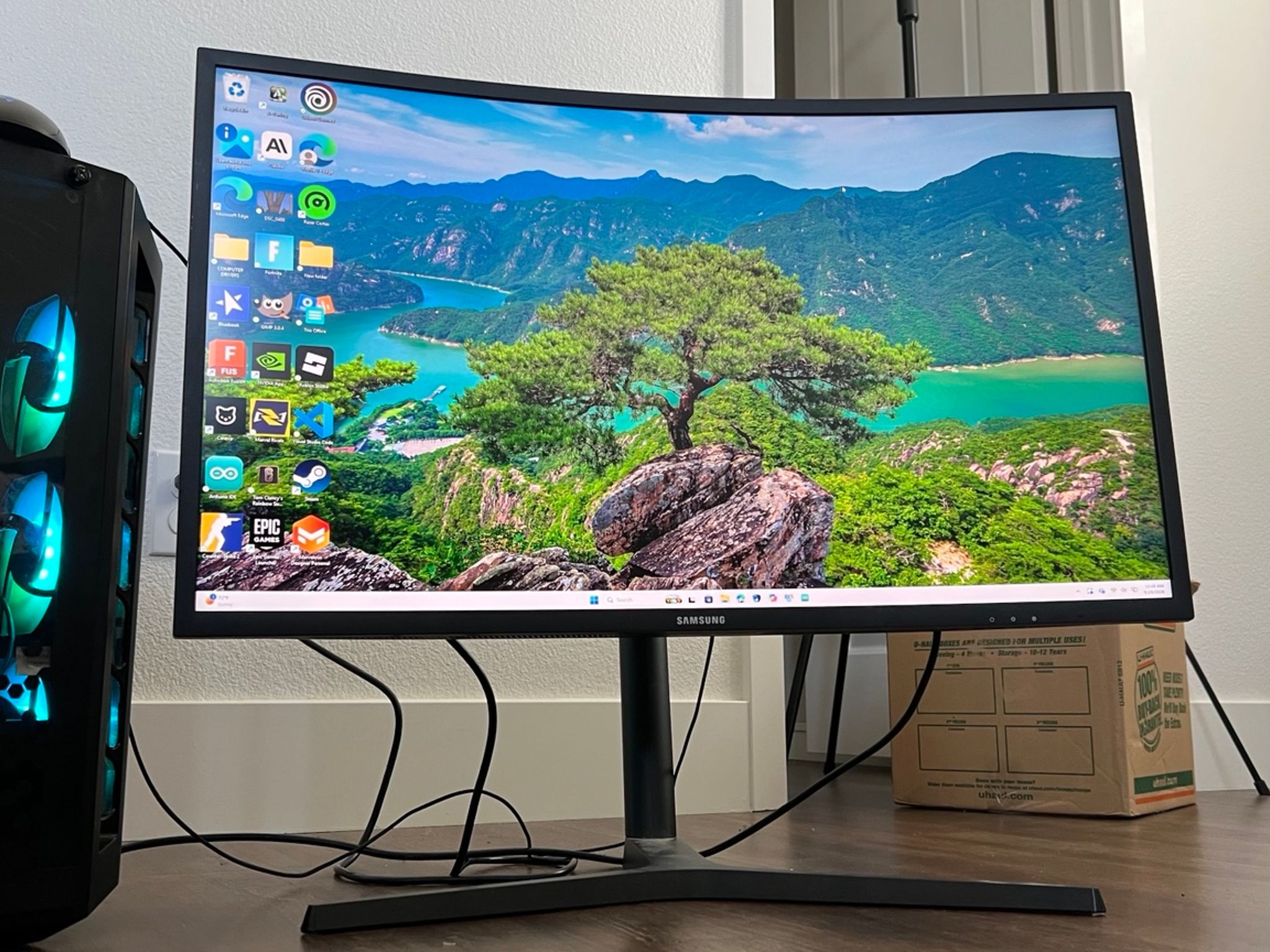 Two 32" Curved Samsung C32HG70 Monitors
