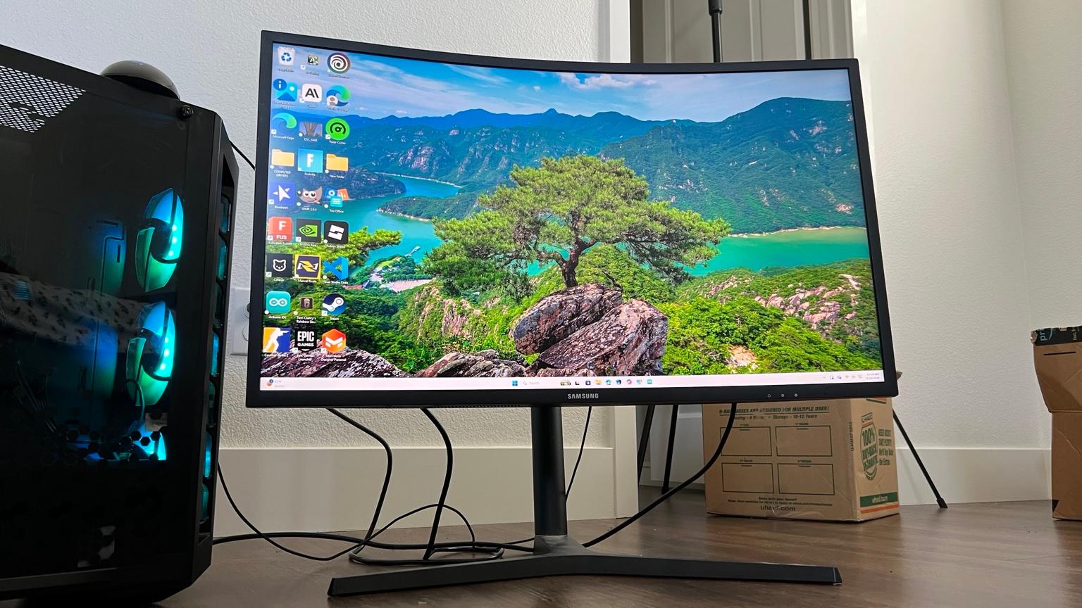 Two 32" Curved Samsung C32HG70 Monitors