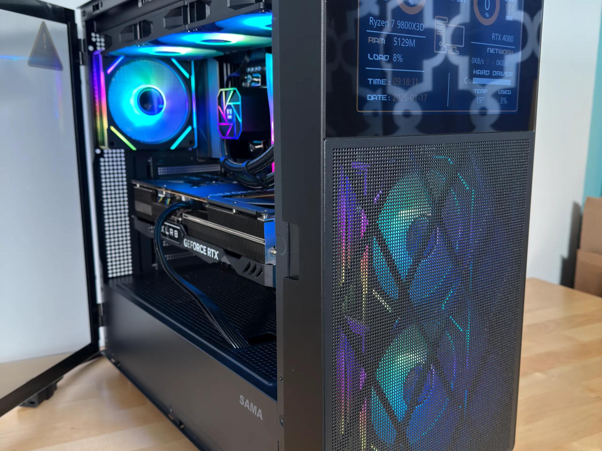 RTX 4080 Ryzen 9800X3D Gaming PC with Customizable Screen