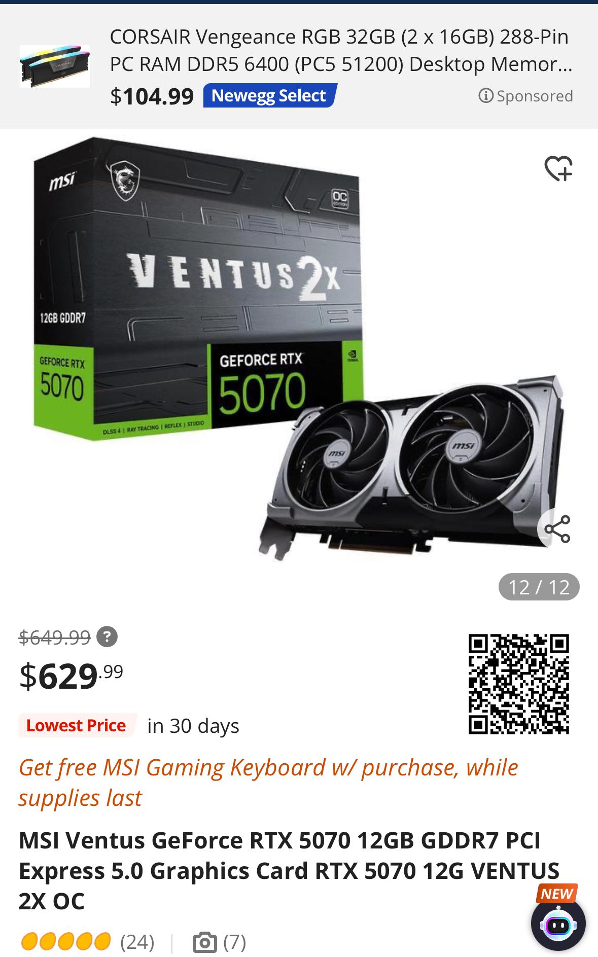 RTX 5070 12GB ventus 2x