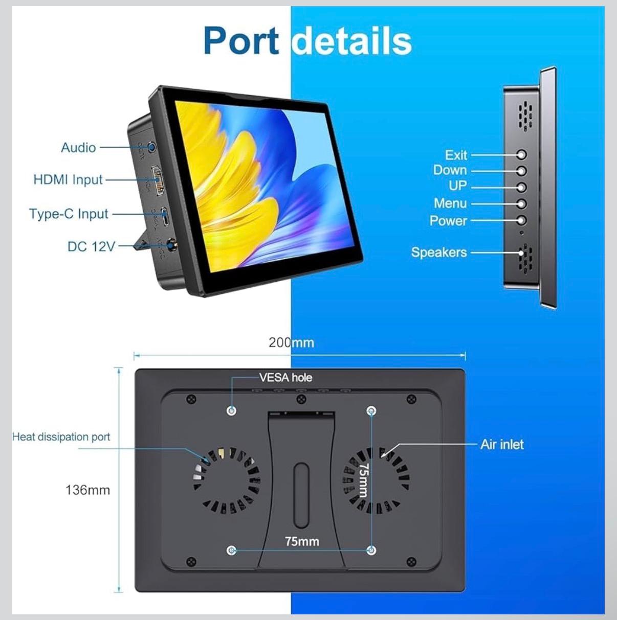 8 Inch Touchscreen for Raspberry Pi,5-Point 1280 * 800 IPS Touchscreen Portable Monitor