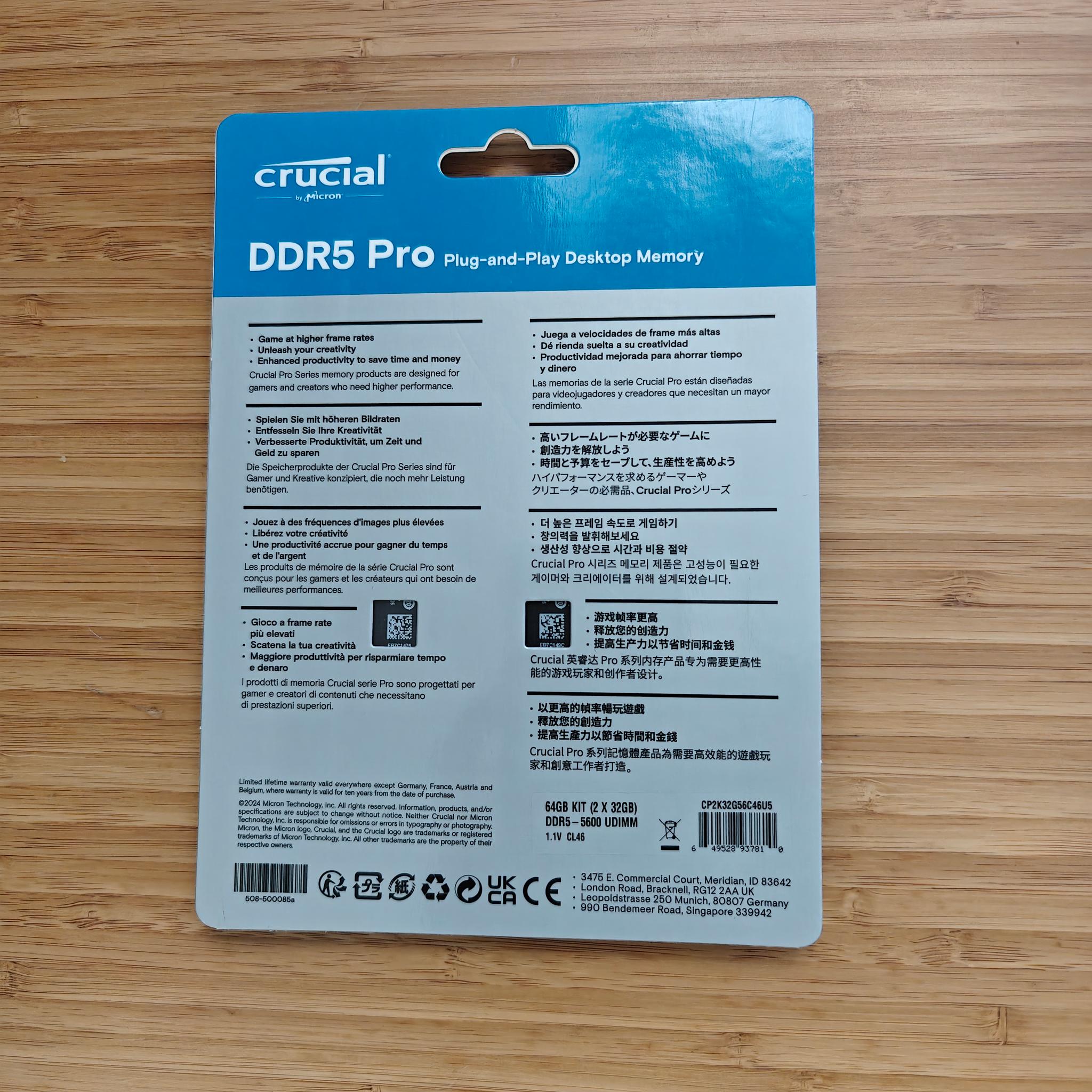 Crucial Pro 64GB Kit (32GBx2) DDR5-5600 UDIMM