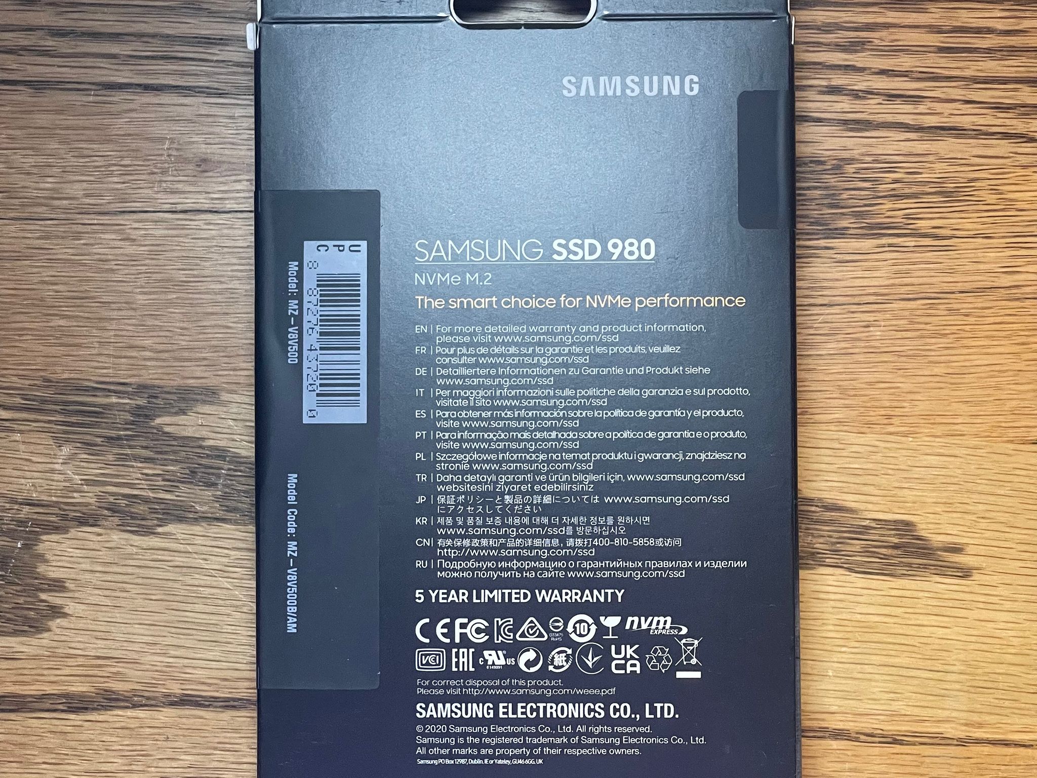 New, Samsung 980 500GB NVMe M.2 SSD
