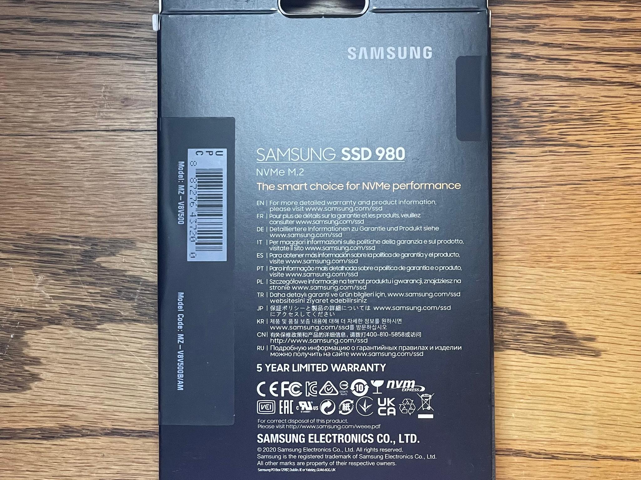 New, Samsung 980 500GB NVMe M.2 SSD