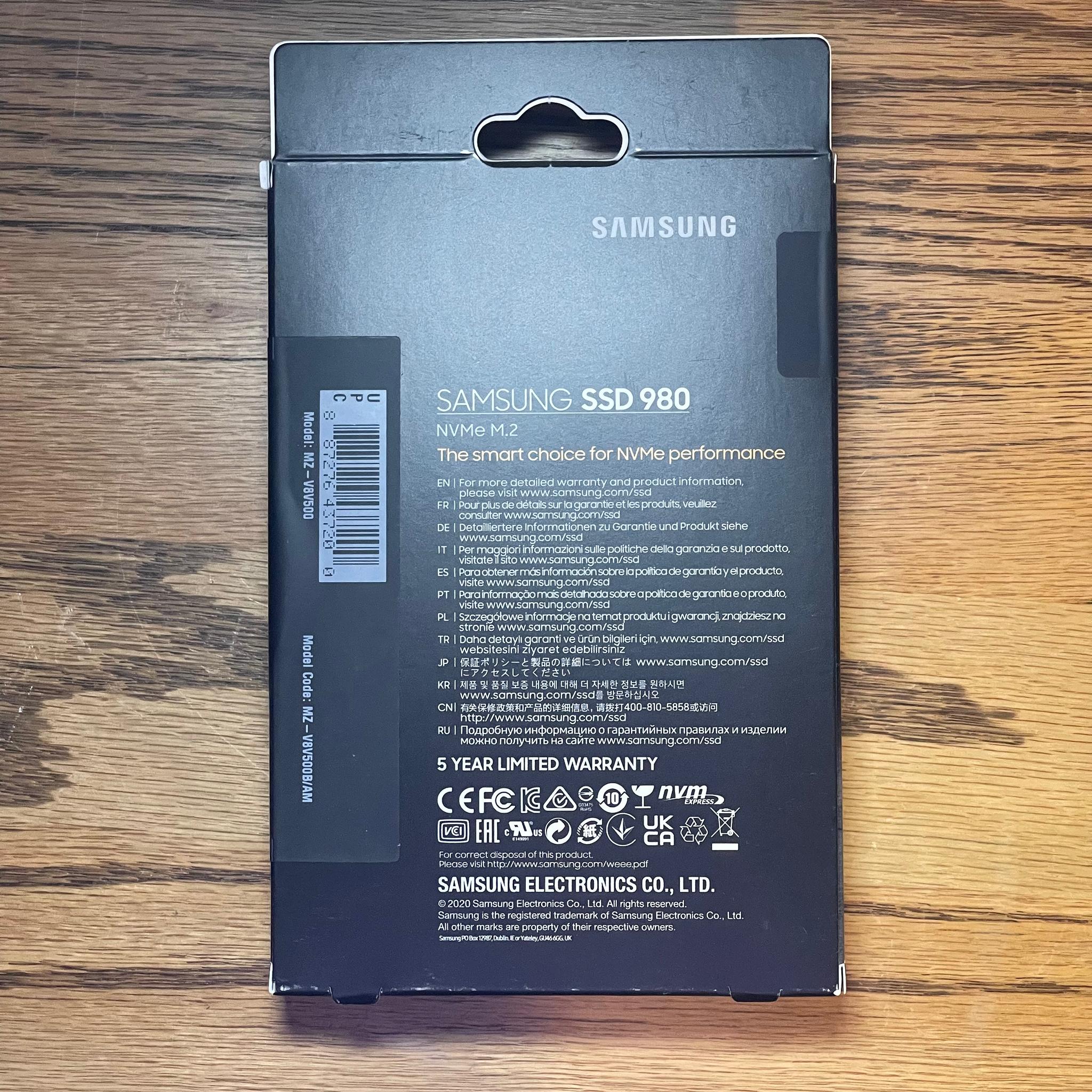New, Samsung 980 500GB NVMe M.2 SSD