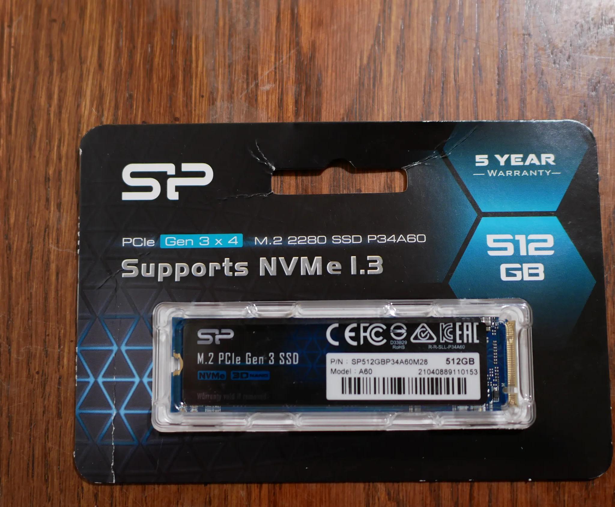 Silicon Power 512GB NVMe M.2 PCIe Gen3x4 2280 SSD SP512GBP34A60M28