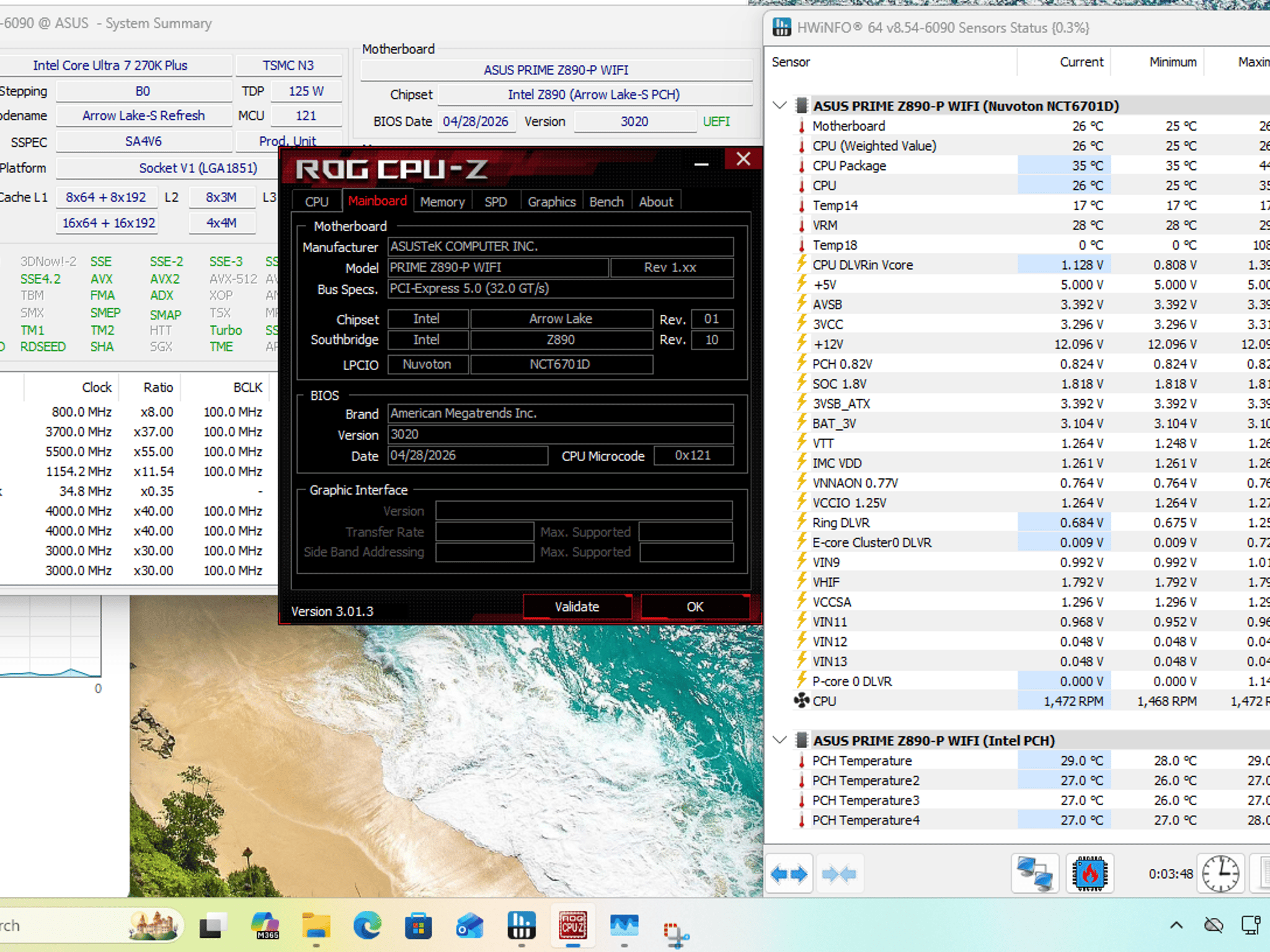 Asus PRIME Z890-P WiFi, Intel Core Ultra 7 270K+, 48GB DDR5, 2TB Crucial T700 + Win 11 Pro Activated