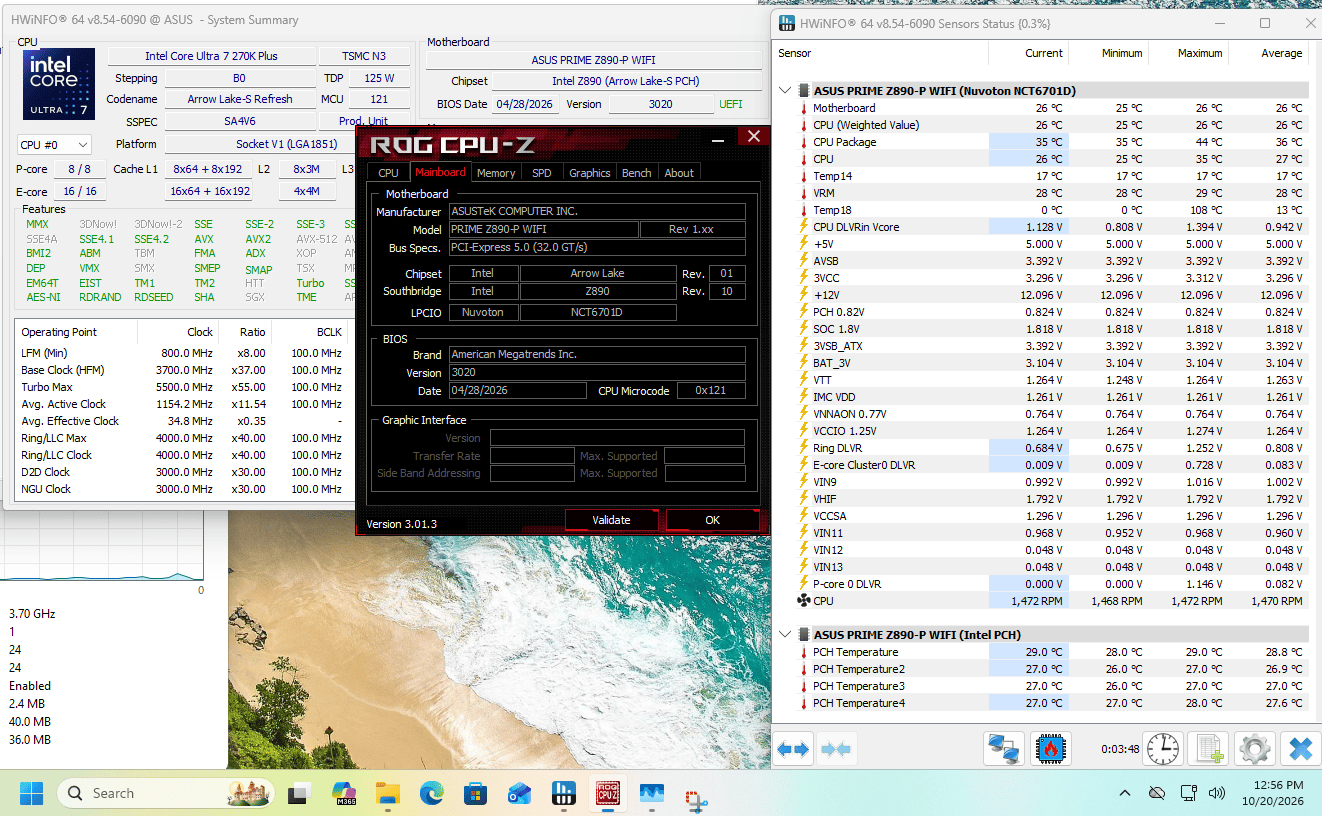 Asus PRIME Z890-P WiFi, Intel Core Ultra 7 270K+, 48GB DDR5, 2TB Crucial T700 + Win 11 Pro Activated