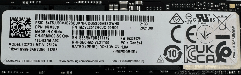 Samsung PMB9B1 OEM SSD 512GB (Gen4.0x4)