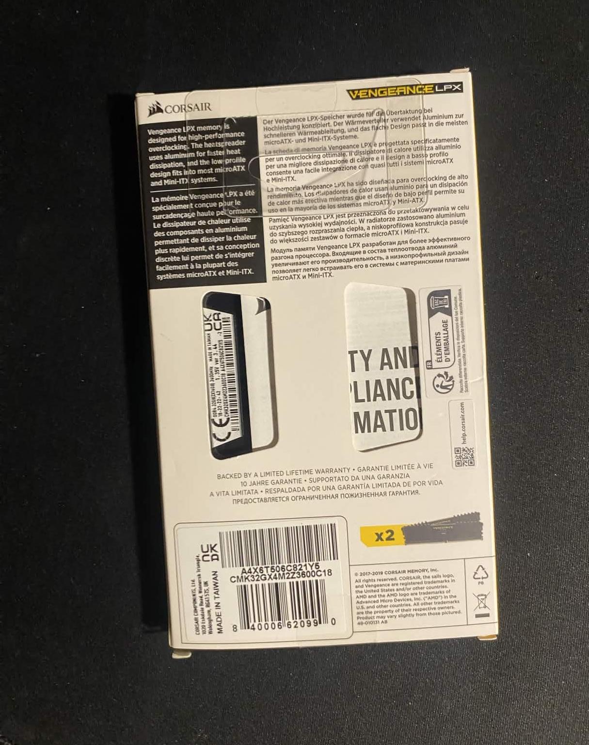 BRAND NEW UNOPENED 32GB CORSAIR DDR4 3600MHZ RAM