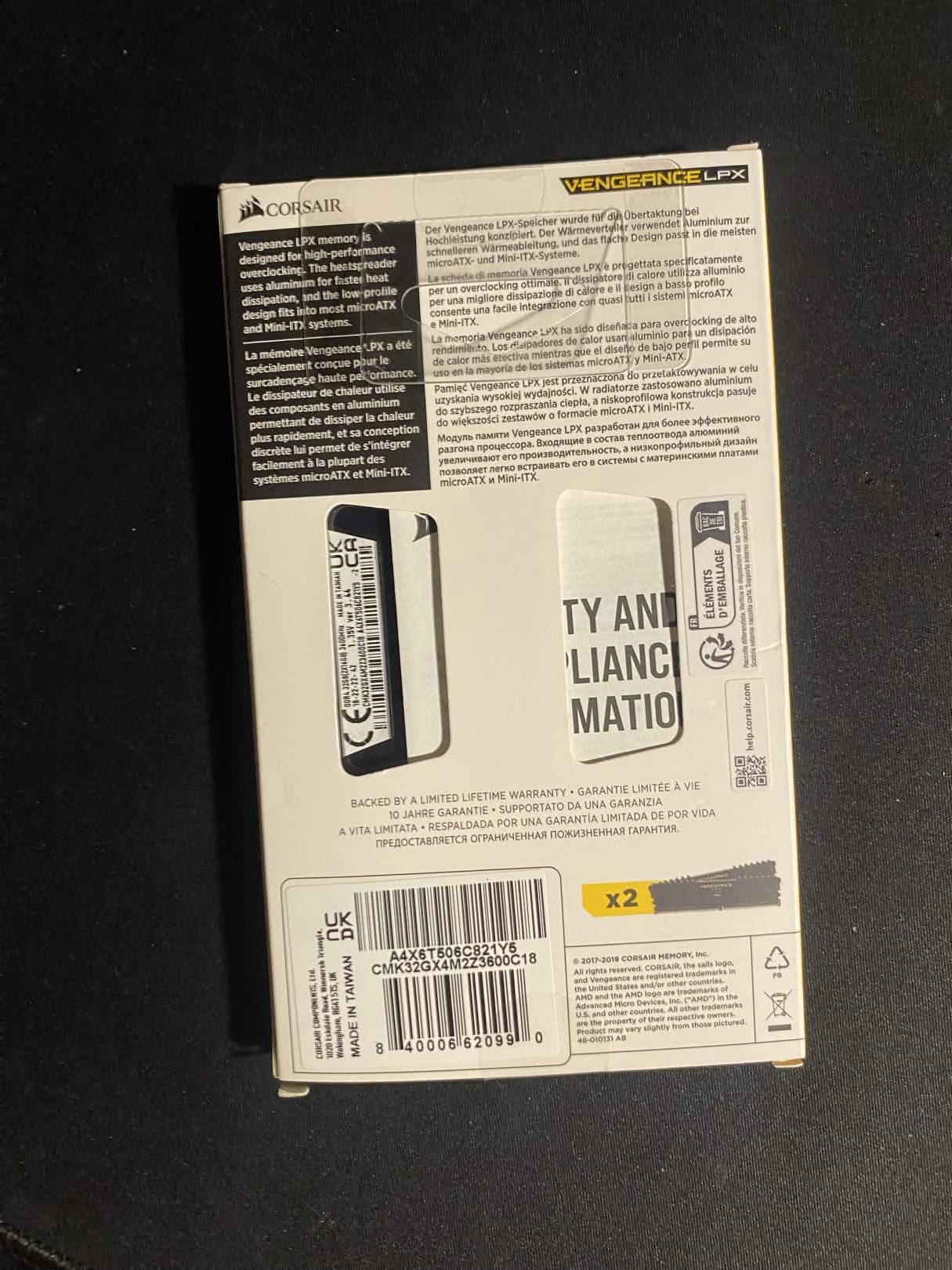 BRAND NEW UNOPENED 32GB CORSAIR DDR4 3600MHZ RAM