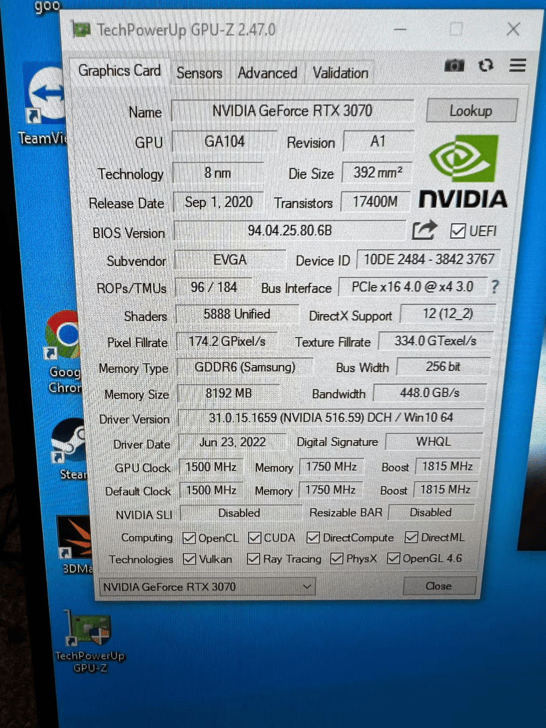 EVGA RTX 3070 8GB FTW3 Ultra (FHR)