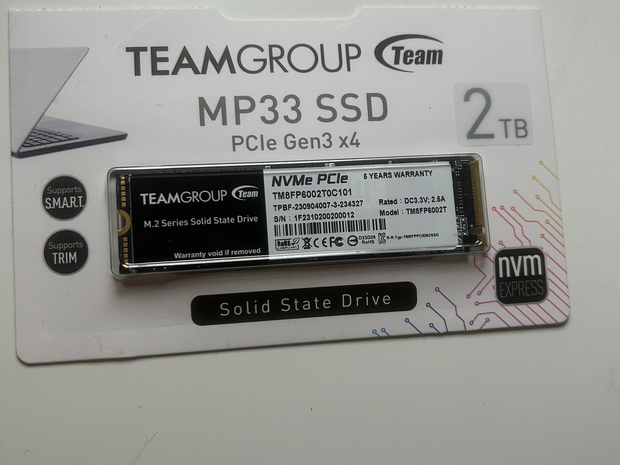 2TB TEAMGROUP MP33 PCIe Gen 3 SSD (M.2 2280 Format)