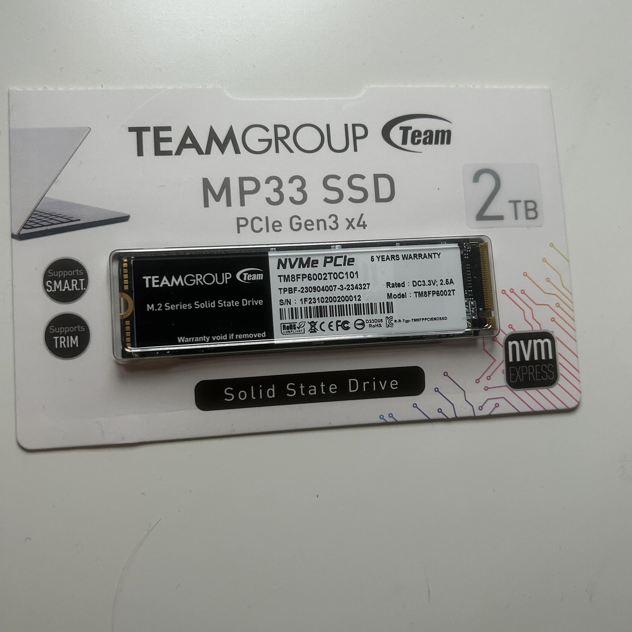 2TB TEAMGROUP MP33 PCIe Gen 3 SSD (M.2 2280 Format)
