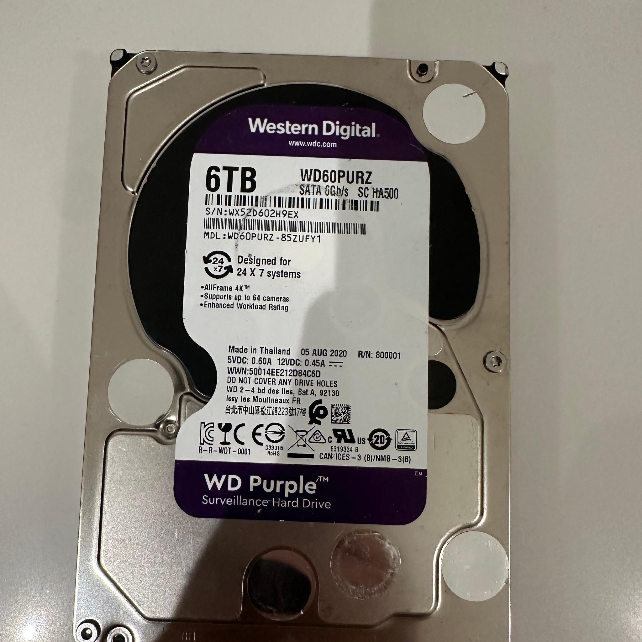 WD Purple 6TB 3.5" SATA Surveillance HDD WD60PURZ