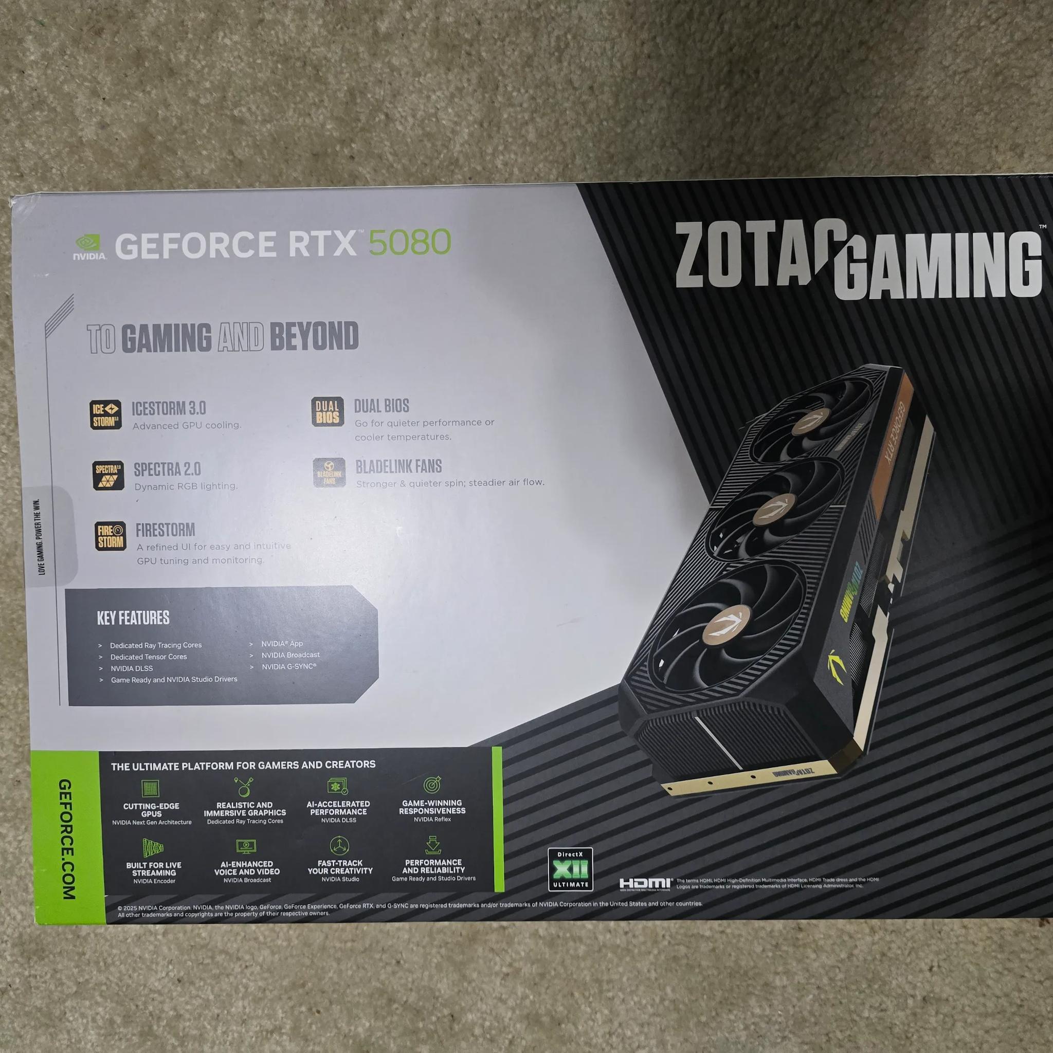 Zotac NVIDIA GeForce RTX 5080 GAMING SOLID Overclocked Triple Fan 16GB GDDR7 PCIe 5.0 Graphics Card