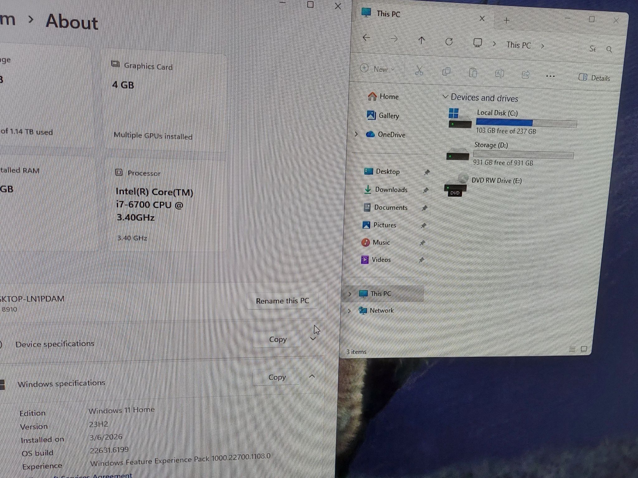 Dell XPS gaming PC, i7-6700, RX 480 4GB, 16GB RAM, 256gb SSD, 1TB HDD