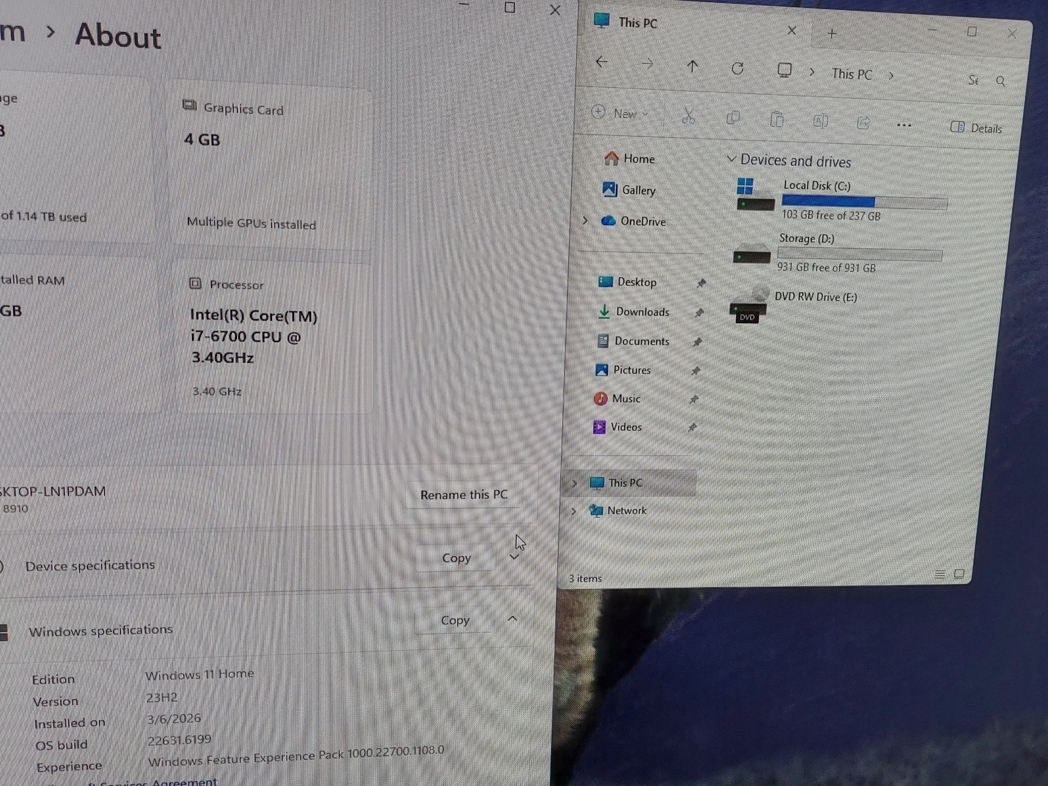 Dell XPS gaming PC, i7-6700, RX 480 4GB, 16GB RAM, 256gb SSD, 1TB HDD
