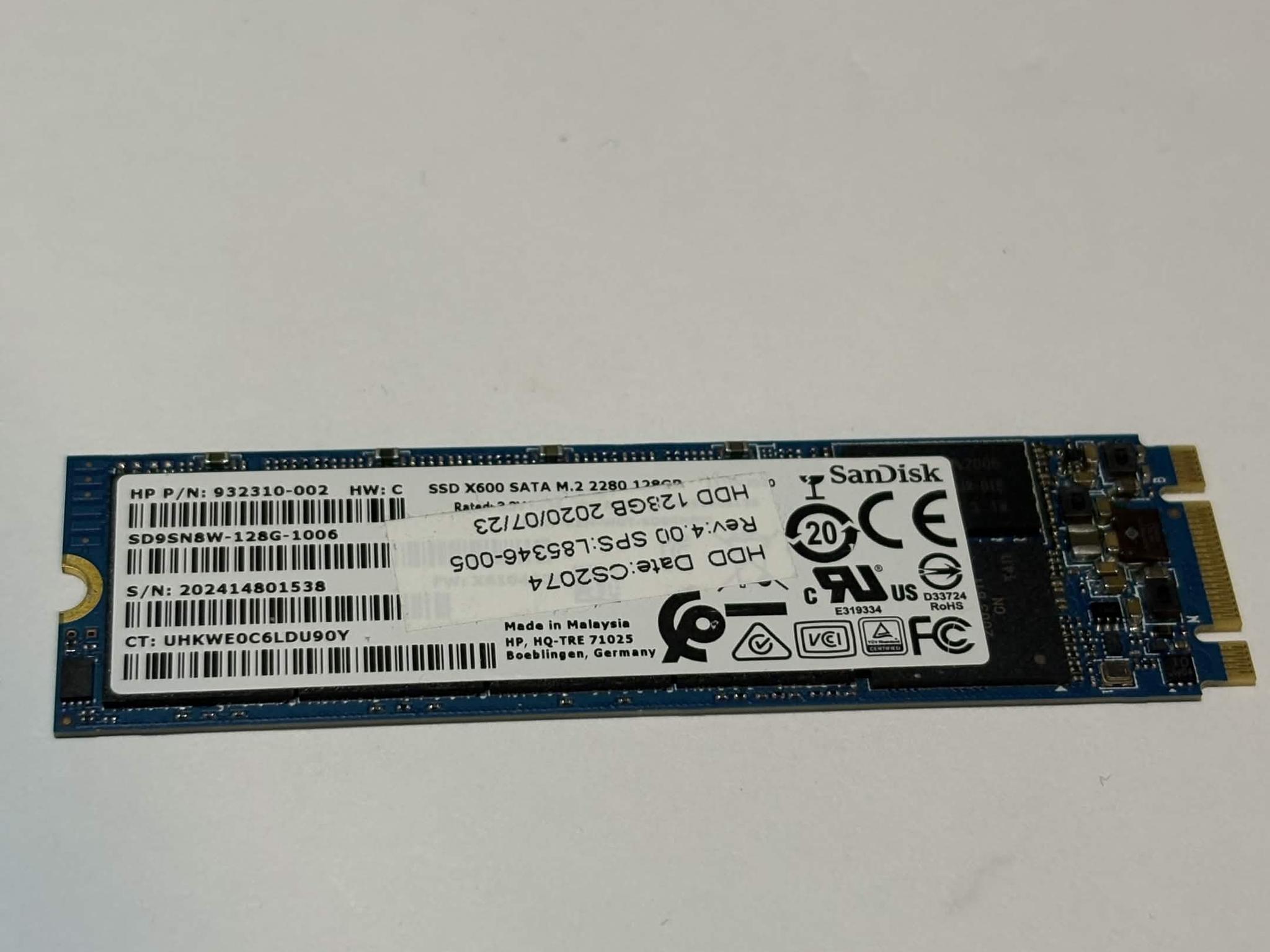 SanDisk X600 128GB M.2 SATA SSD Tested Working 98% Health