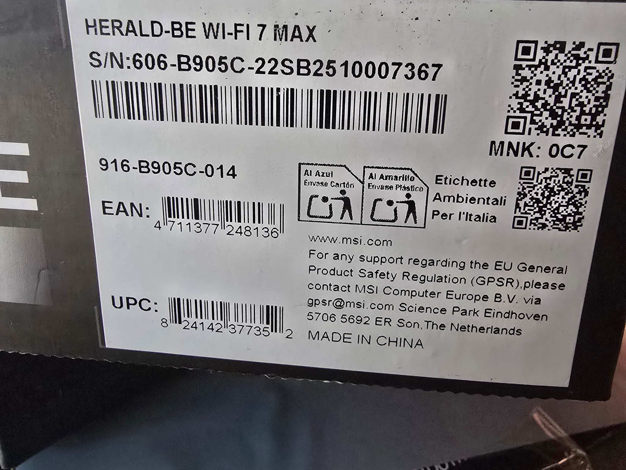 MSI Herald-BE WI-FI 7 MAX Wi-Fi 7 802.11BE Bluetooth 5.4 PCIe Multi-Link Operation Technology