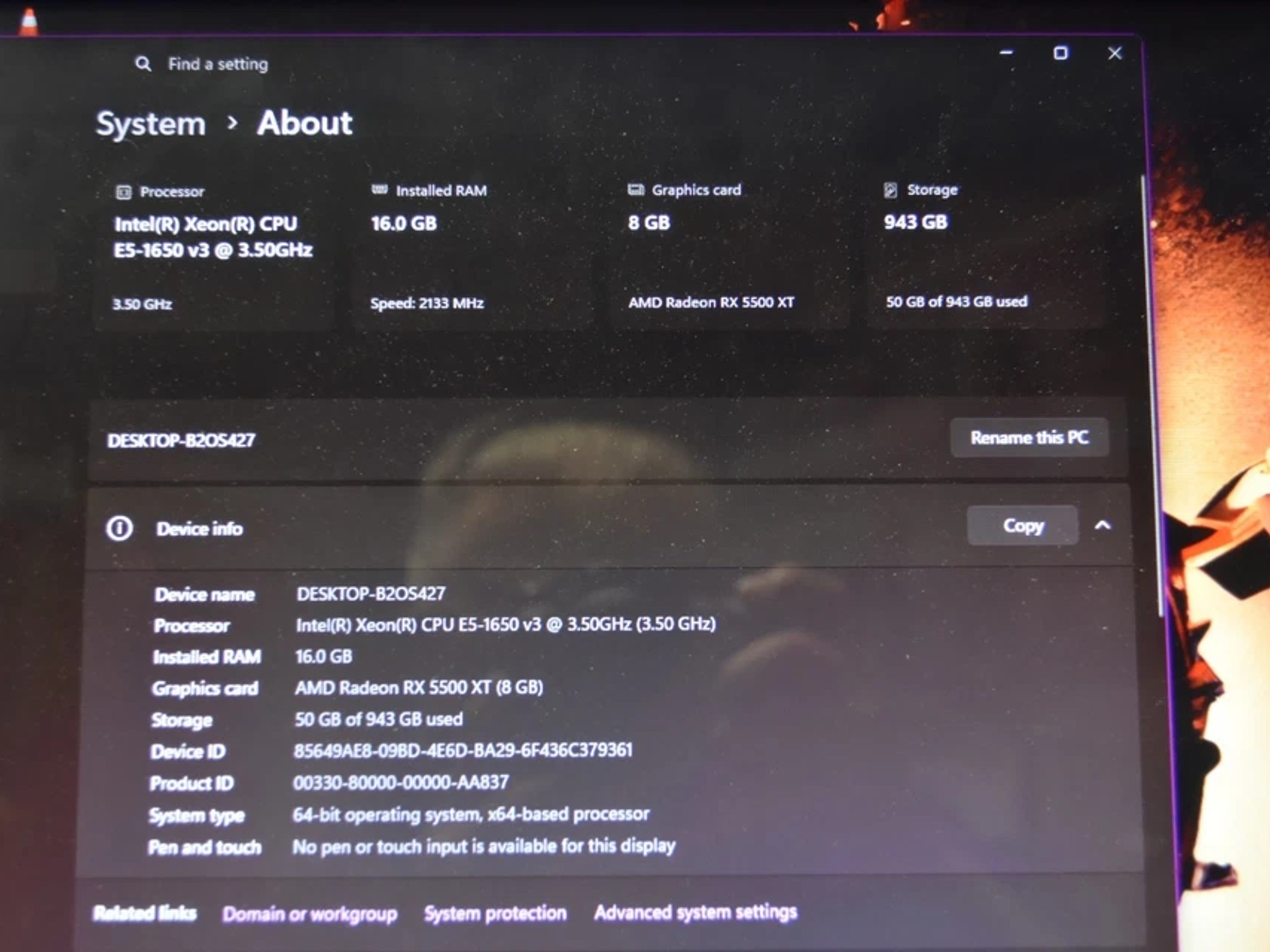Gaming PC Intel XEON 1650 6 CORES ram 16GB GPU RX5500XT 8GB 512 GB NVME+ 500 GB HHD+ Extras