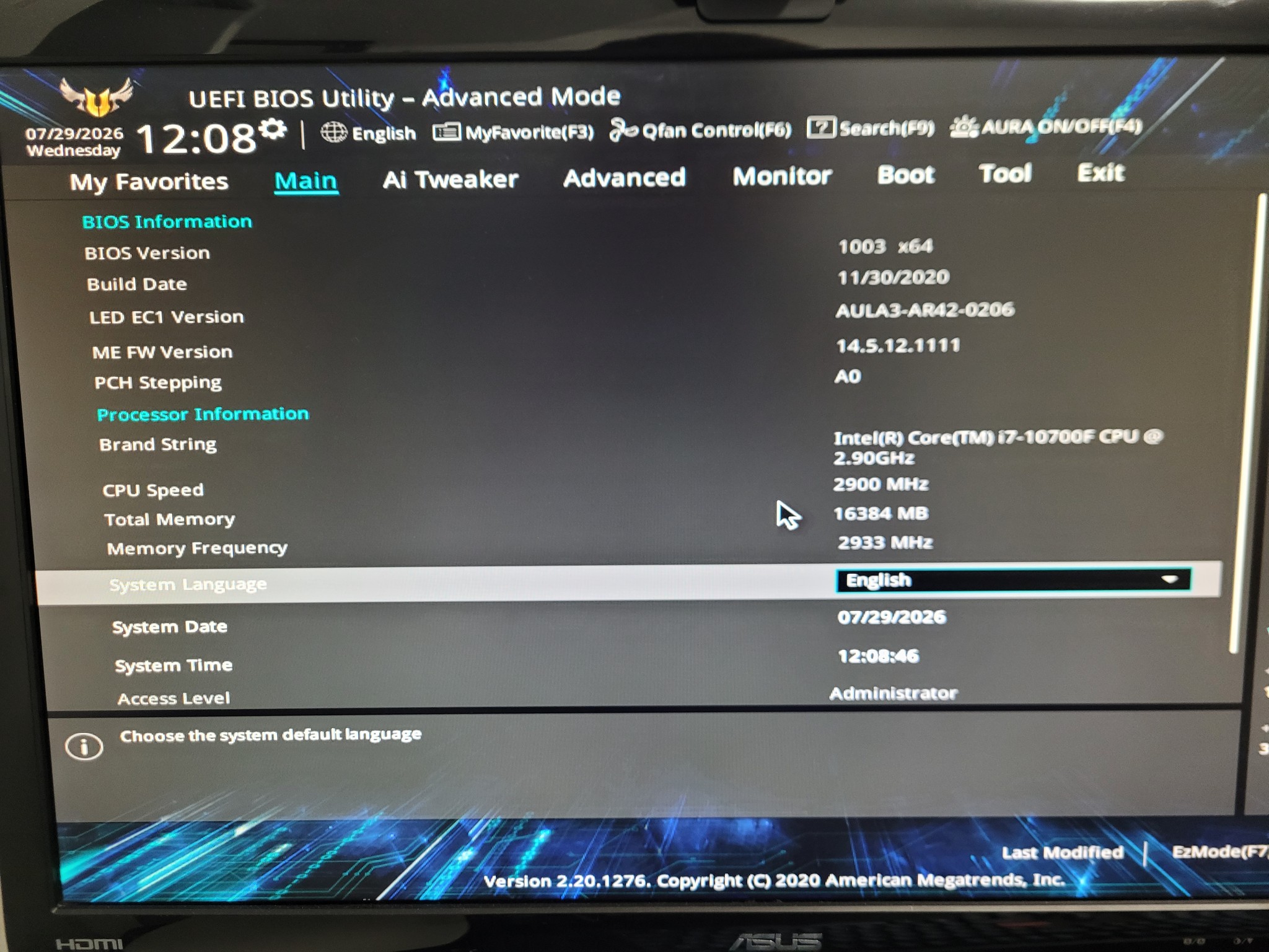 TUF GAMING B460M-PLUS AC with Intel Core i7-10700F