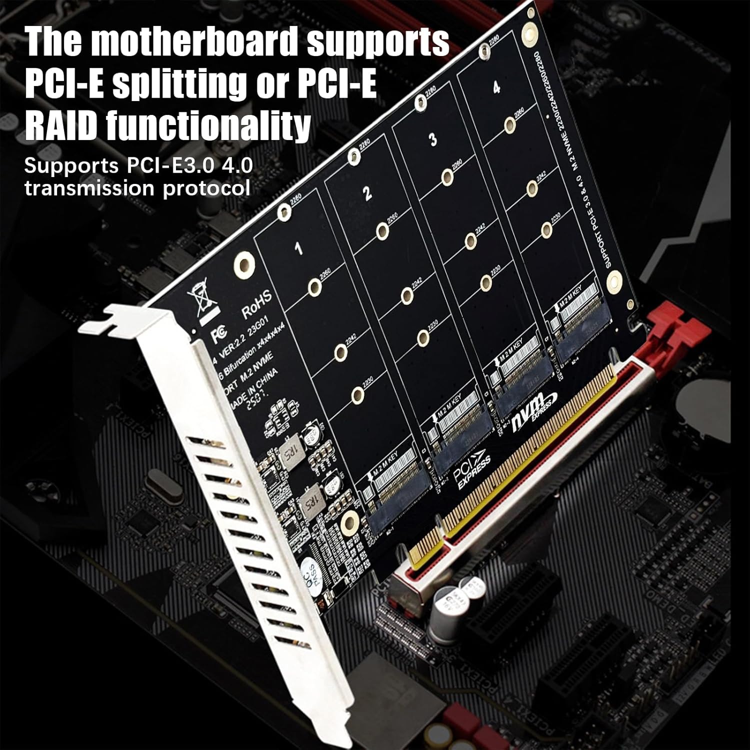 M.2 NVMe SSD to PCI-E x16 Host Controller Expansion Card 4 x 64Gbps M Key Hard Drive