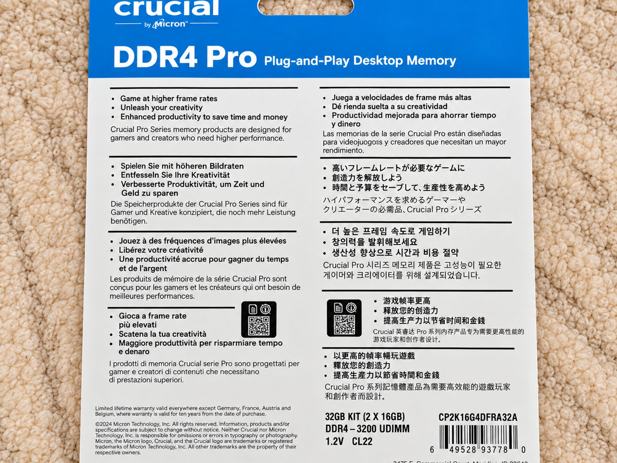 Crucial Pro DDR4 Desktop Memory 32GB DDR4-3200 (2x16GB)