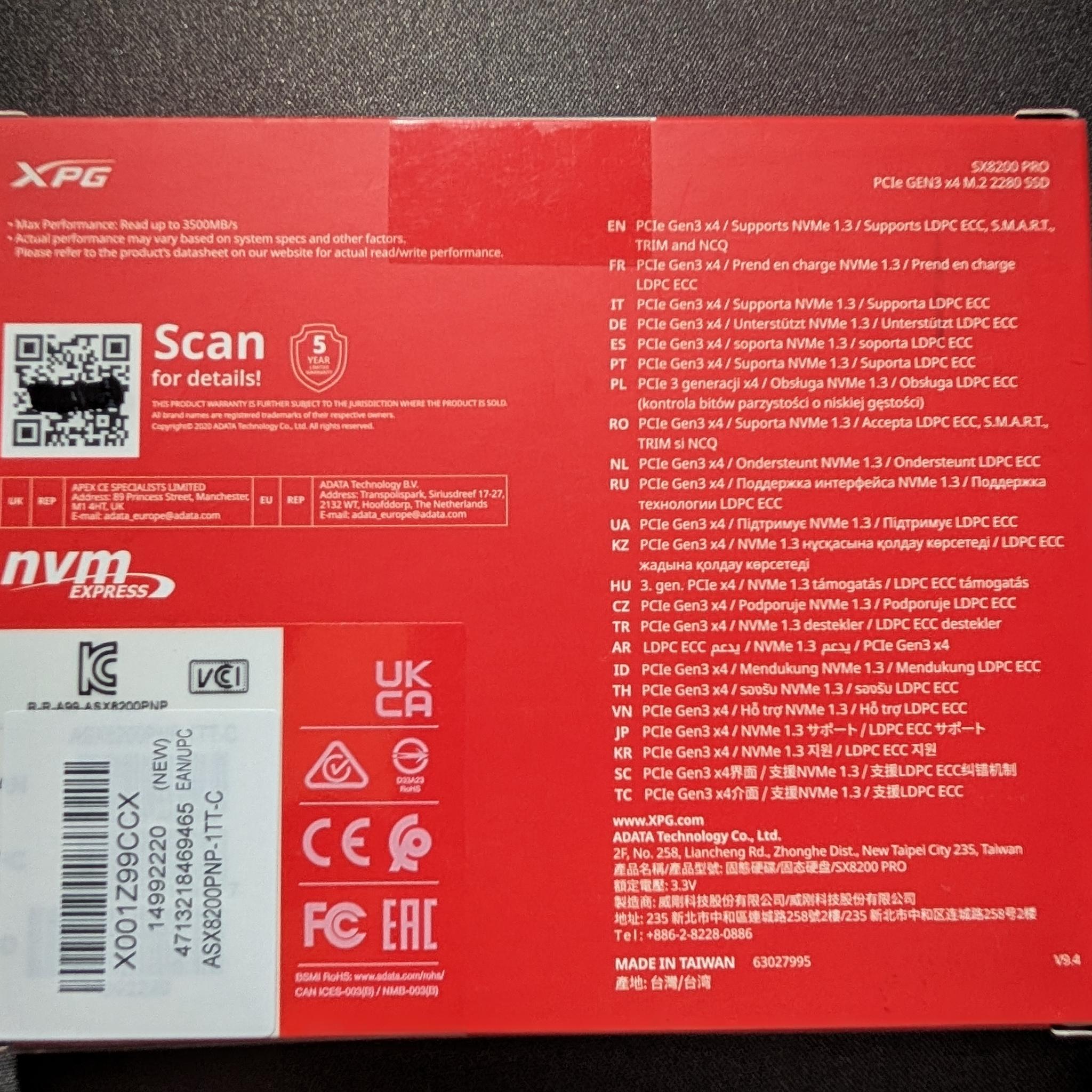 ADATA XPG SX8200 Pro 1TB M.2 NVMe SSD *BRAND NEW SEALED*