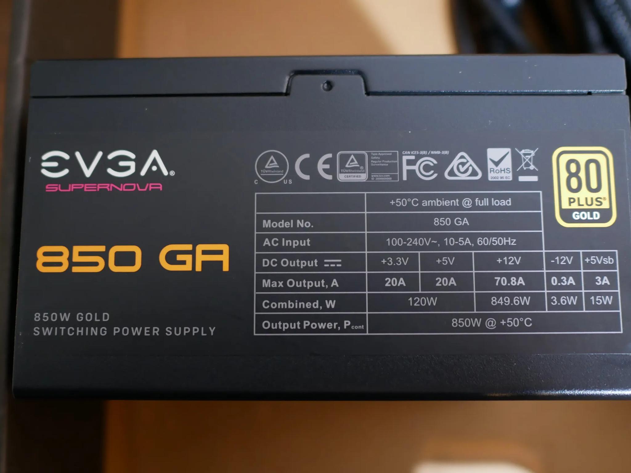 EVGA SuperNOVA 850 GA, 80 Plus Gold 850W, Fully Modular, Eco Mode, Power Supply 220-GA-0850-RX