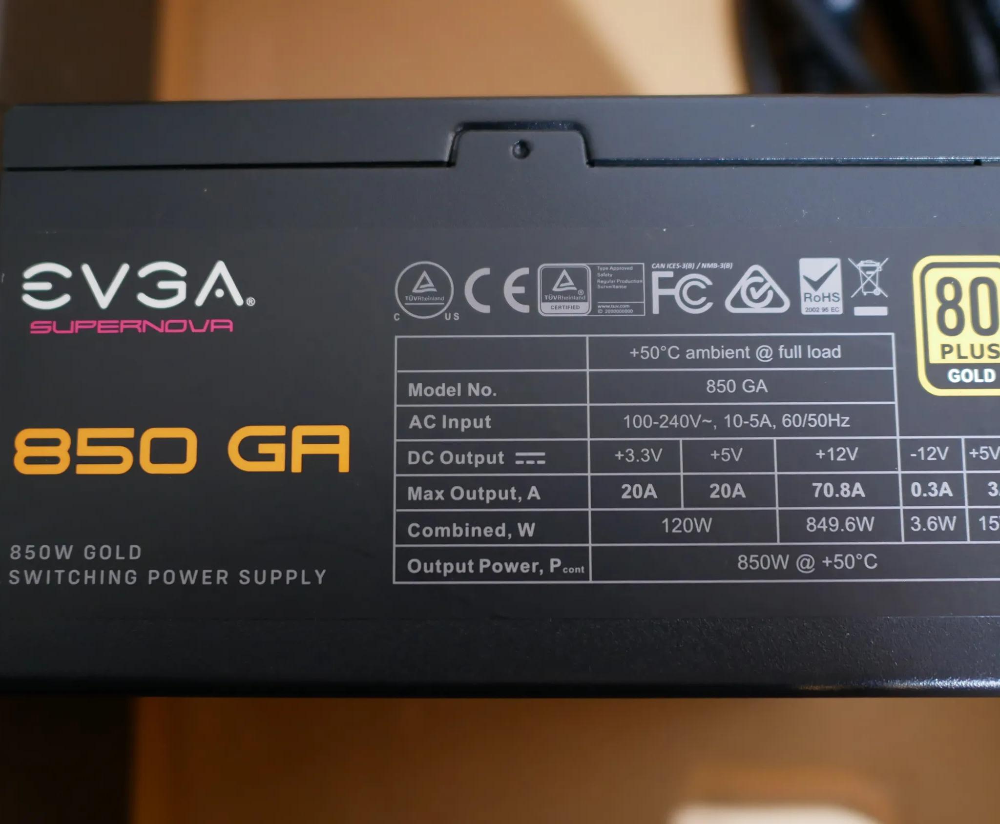 EVGA SuperNOVA 850 GA, 80 Plus Gold 850W, Fully Modular, Eco Mode, Power Supply 220-GA-0850-RX