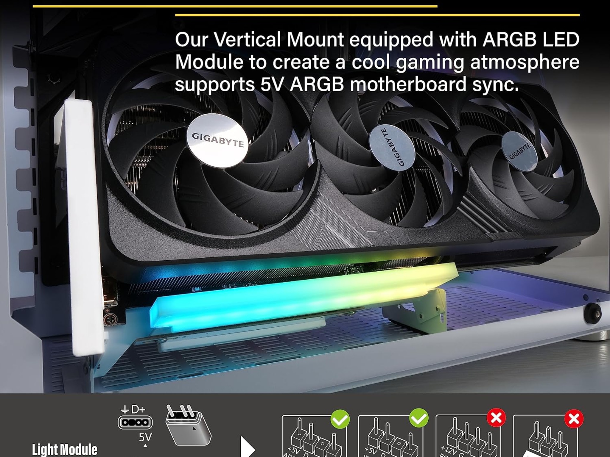 EZDIY-FAB PCIe 4.0 GPU Mount Bracket w ARGB LED Module White Nvidia AMD RTX RX XT Adjustable angle