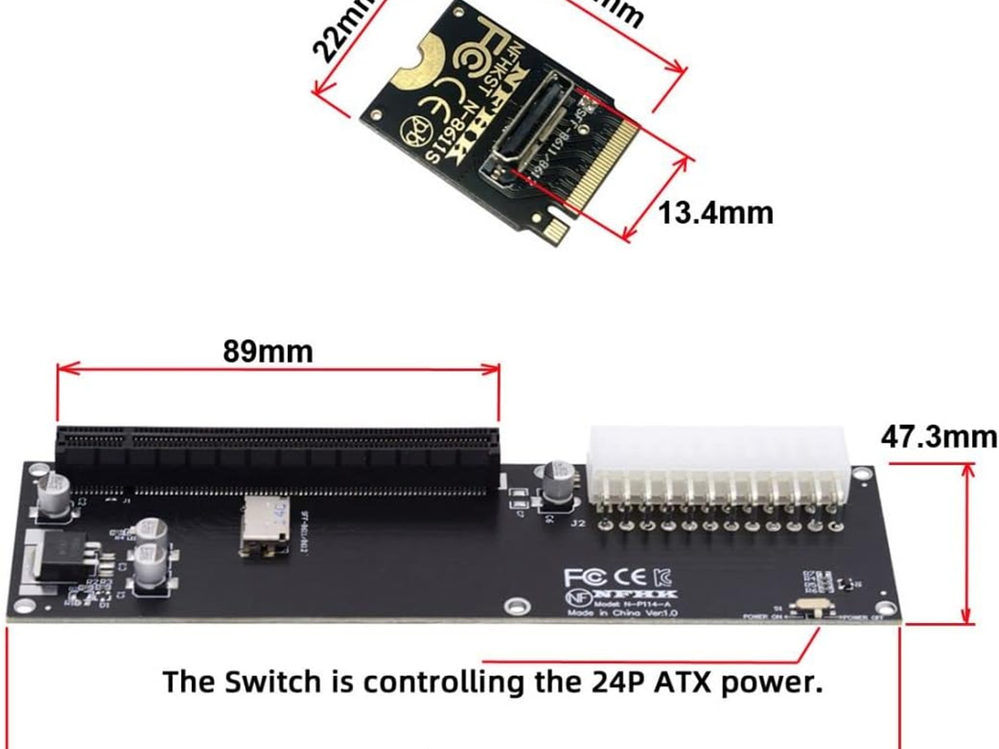 Oculink SFF-8612 to PCI-E 3.0 4.0 M.2 M-Key to SFF-8611 Host Adapter for eGPU GPD W Cabe 32Gb/s