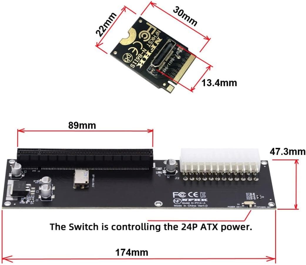 Oculink SFF-8612 to PCI-E 3.0 4.0 M.2 M-Key to SFF-8611 Host Adapter for eGPU GPD W Cabe 32Gb/s