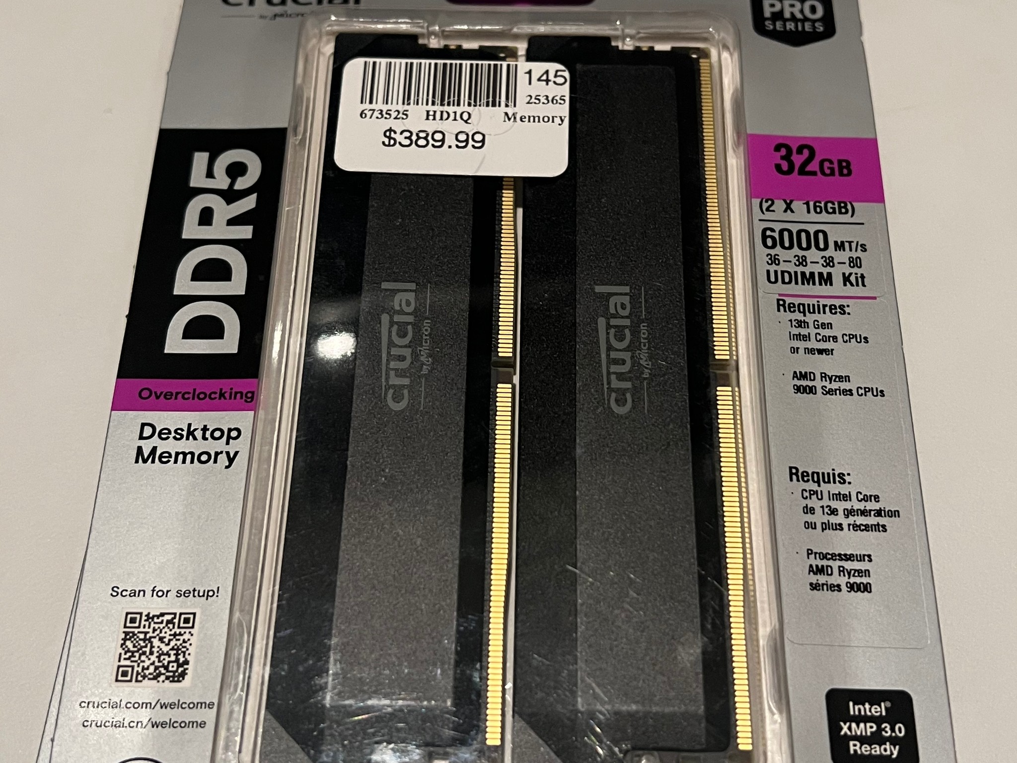 Crucial Pro Overclocking 32GB DDR5-6000 PC5-48000 CL36 Dual Channel Desktop Memory Kit Black