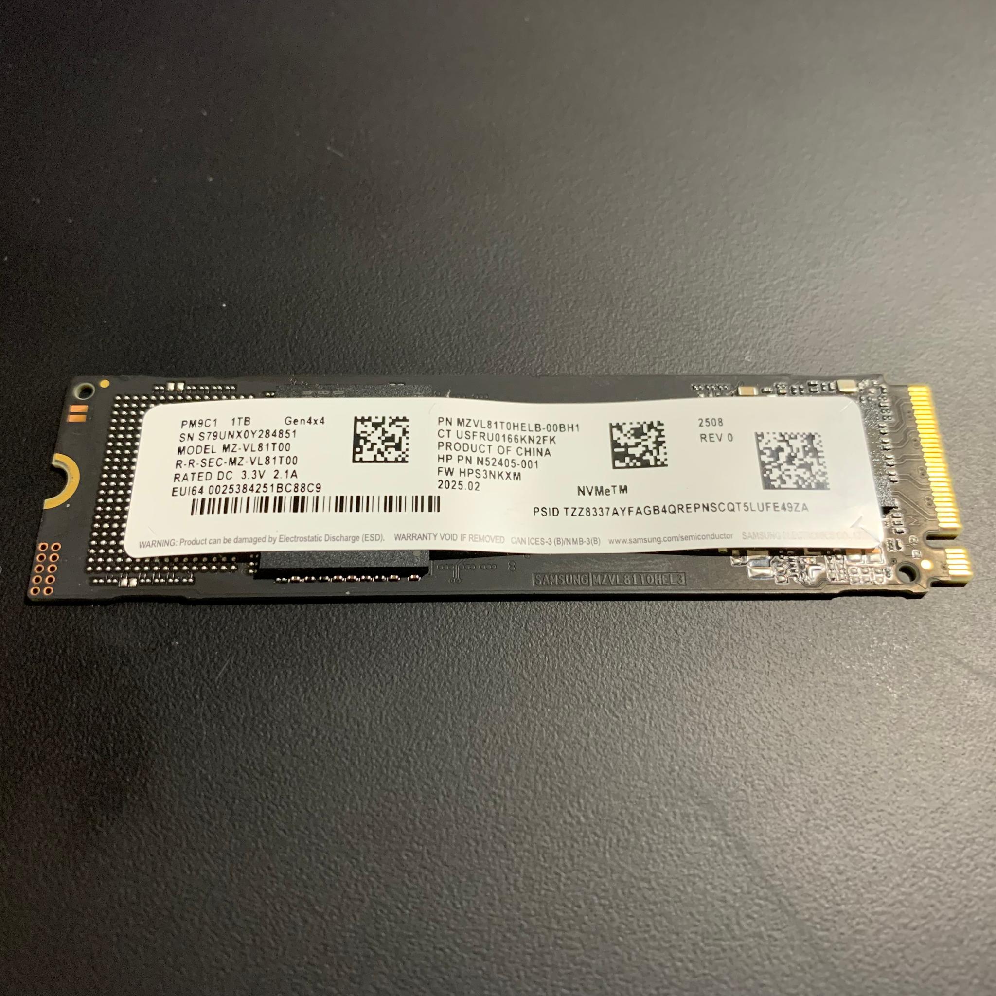 Samsung 1TB Gen 4 NVME SSD MZ-VL81T00 Solid State Drive